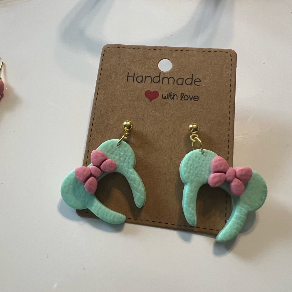 Handmade Earrings - Mint Green and Pink
